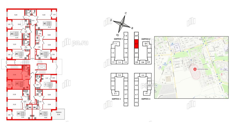 Квартира в ЖК Дубровский, 1 комнатная, 43.6 м², 1 этаж