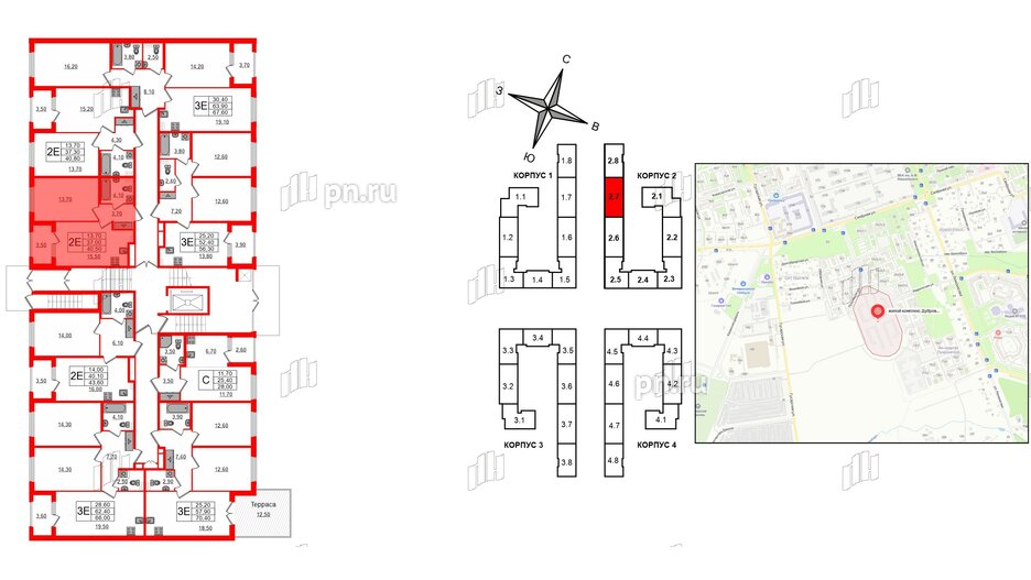 Квартира в ЖК Дубровский, 1 комнатная, 40.5 м², 1 этаж