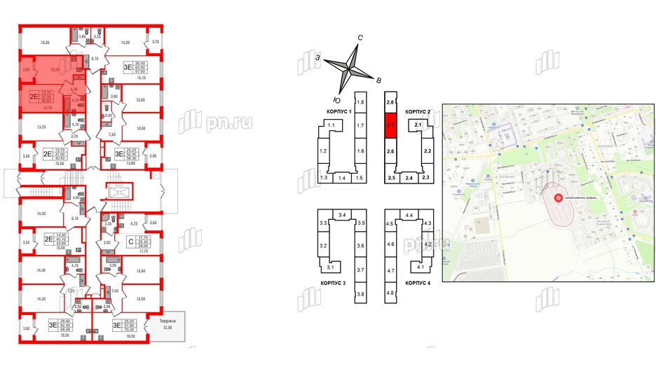 Квартира в ЖК Дубровский, 1 комнатная, 40.8 м², 1 этаж