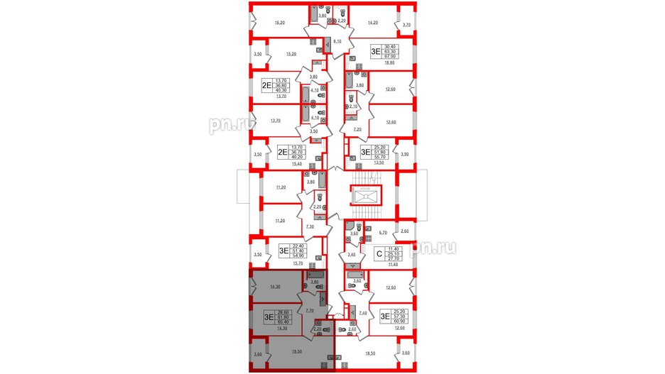 Квартира в ЖК Дубровский, 2 комнатная, 65.4 м², 2 этаж