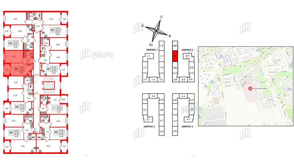 Квартира в ЖК Дубровский, 1 комнатная, 40.2 м², 3 этаж