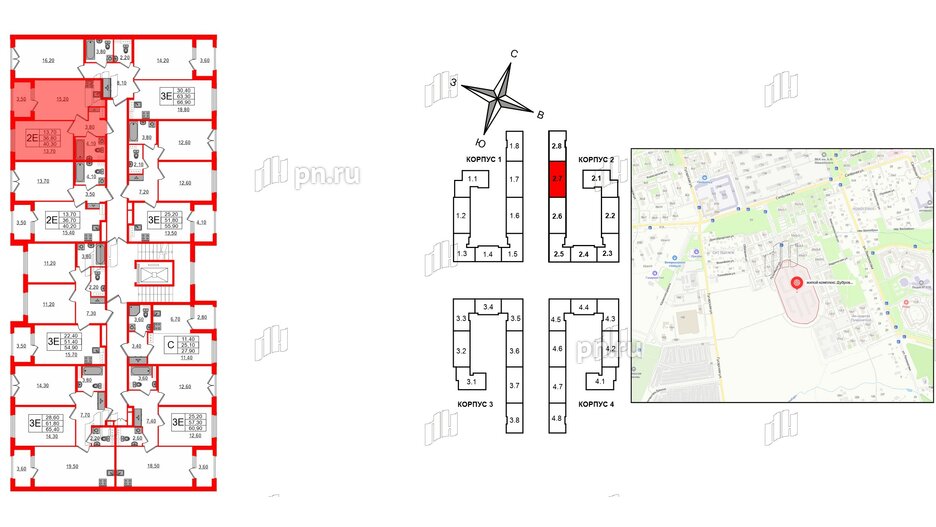 Квартира в ЖК Дубровский, 1 комнатная, 40.3 м², 3 этаж