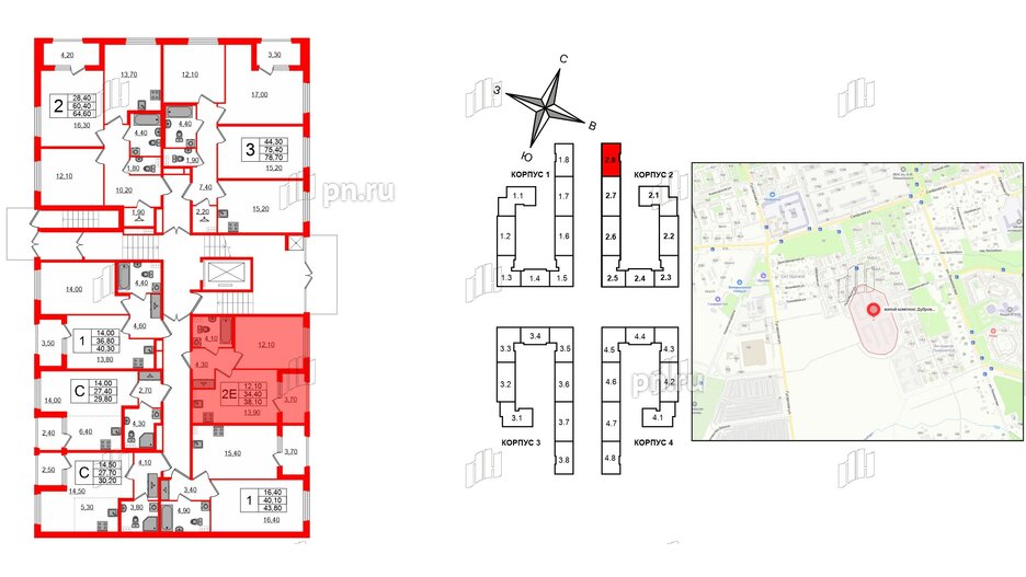 Квартира в ЖК Дубровский, 1 комнатная, 38.1 м², 1 этаж