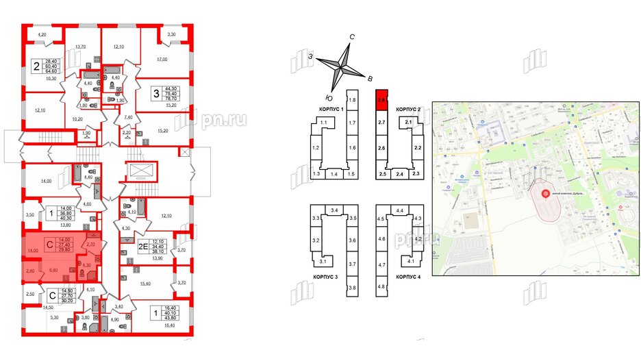 Квартира в ЖК Дубровский, студия, 29.8 м², 1 этаж