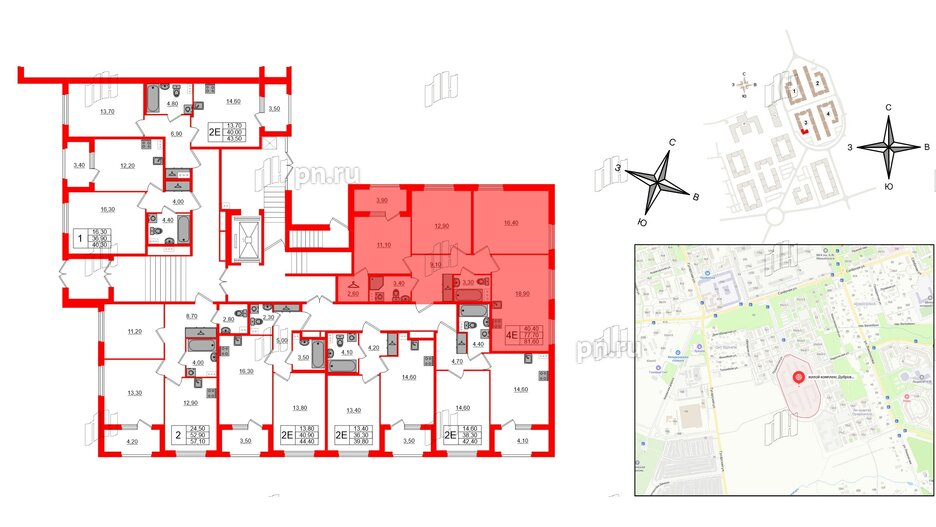 Квартира в ЖК Дубровский, 3 комнатная, 81.6 м², 1 этаж