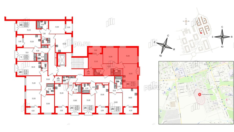 Квартира в ЖК Дубровский, 3 комнатная, 81.3 м², 3 этаж