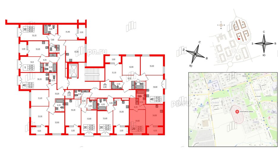 Квартира в ЖК Дубровский, 1 комнатная, 42.1 м², 3 этаж