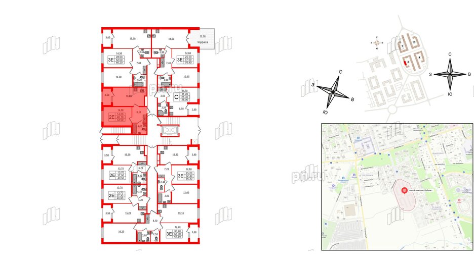 Квартира в ЖК Дубровский, 1 комнатная, 43.6 м², 1 этаж