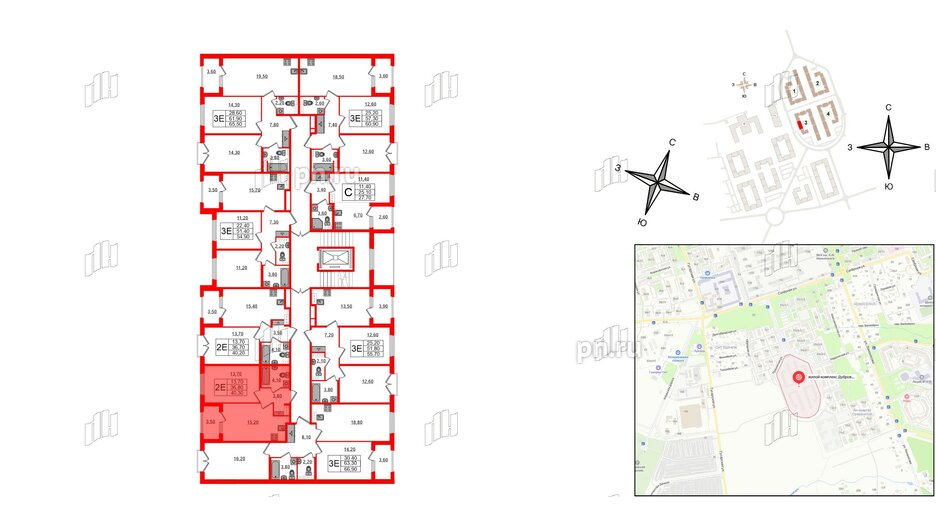 Квартира в ЖК Дубровский, 1 комнатная, 40.3 м², 2 этаж