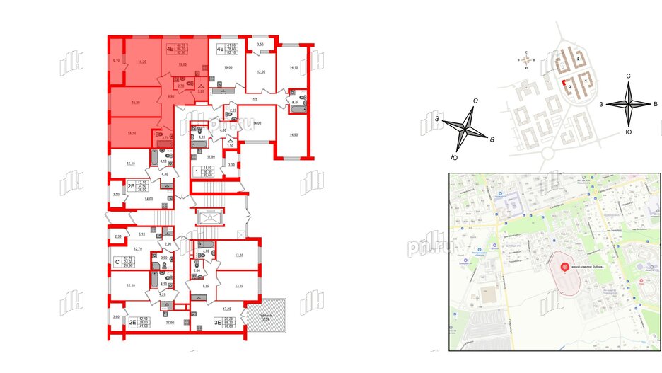 Квартира в ЖК Дубровский, 3 комнатная, 92.8 м², 1 этаж