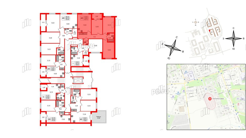 Квартира в ЖК Дубровский, 3 комнатная, 82.1 м², 1 этаж