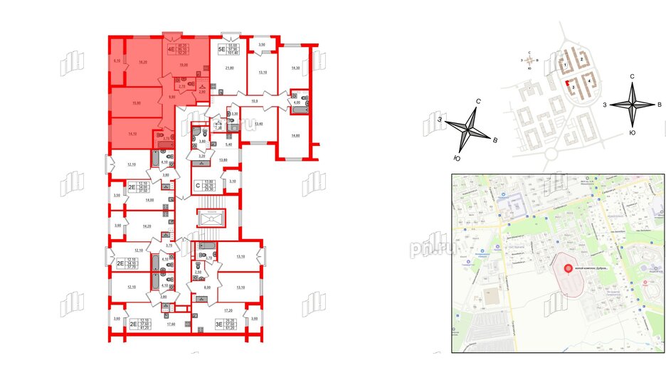 Квартира в ЖК Дубровский, 3 комнатная, 92.2 м², 2 этаж