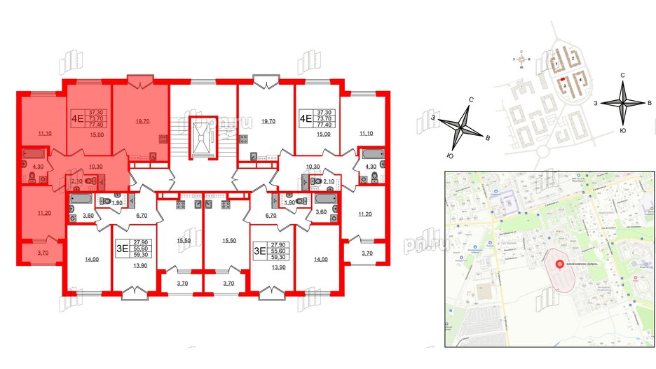 Квартира в ЖК Дубровский, 3 комнатная, 77.4 м², 3 этаж