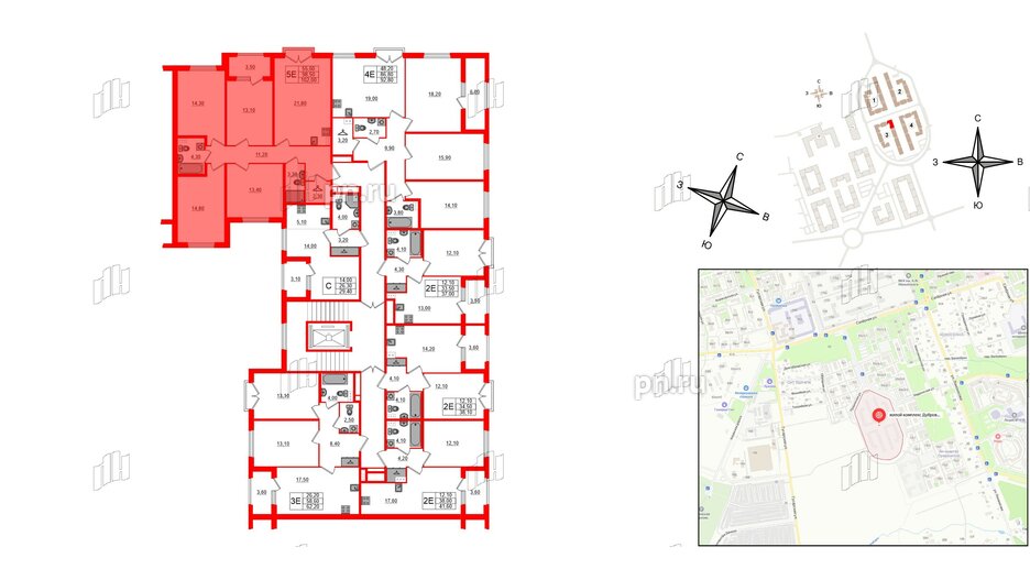 Квартира в ЖК Дубровский, 4 комнатная, 102 м², 2 этаж