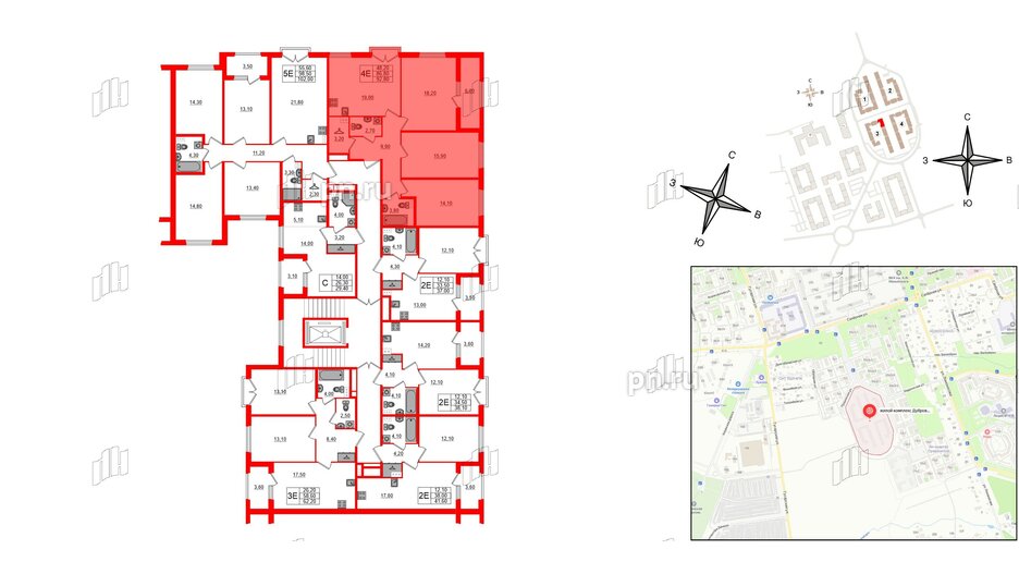 Квартира в ЖК Дубровский, 3 комнатная, 92.8 м², 2 этаж