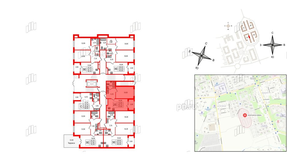 Квартира в ЖК Дубровский, 1 комнатная, 43.6 м², 1 этаж