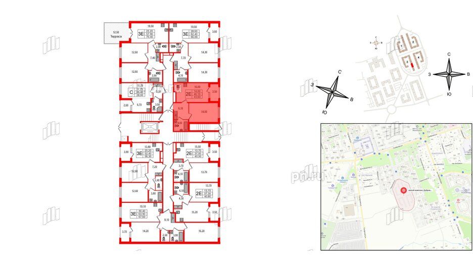 Квартира в ЖК Дубровский, 1 комнатная, 43.6 м², 1 этаж