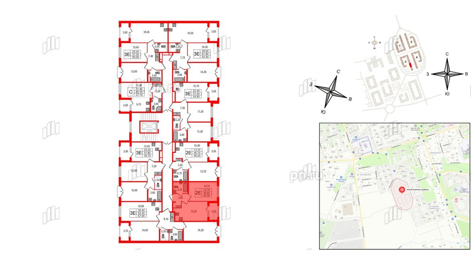 Квартира в ЖК Дубровский, 1 комнатная, 40.3 м², 2 этаж