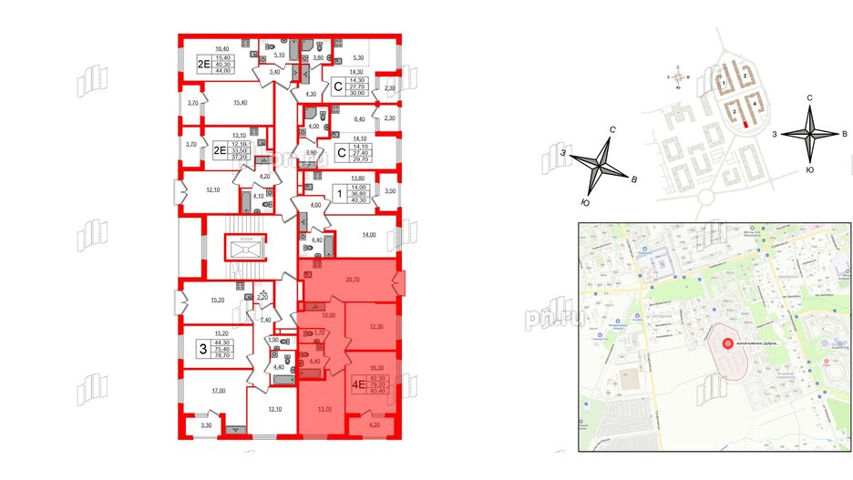 Квартира в ЖК Дубровский, 3 комнатная, 83.4 м², 2 этаж