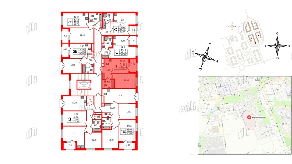 Квартира в ЖК Дубровский, 1 комнатная, 39.8 м², 4 этаж