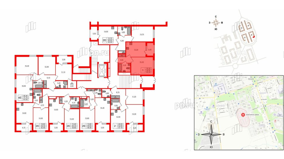 Квартира в ЖК Дубровский, 1 комнатная, 40.3 м², 1 этаж