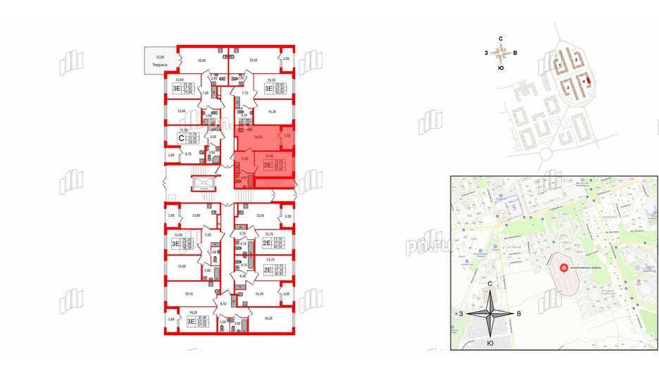 Квартира в ЖК Дубровский, 1 комнатная, 43.6 м², 1 этаж