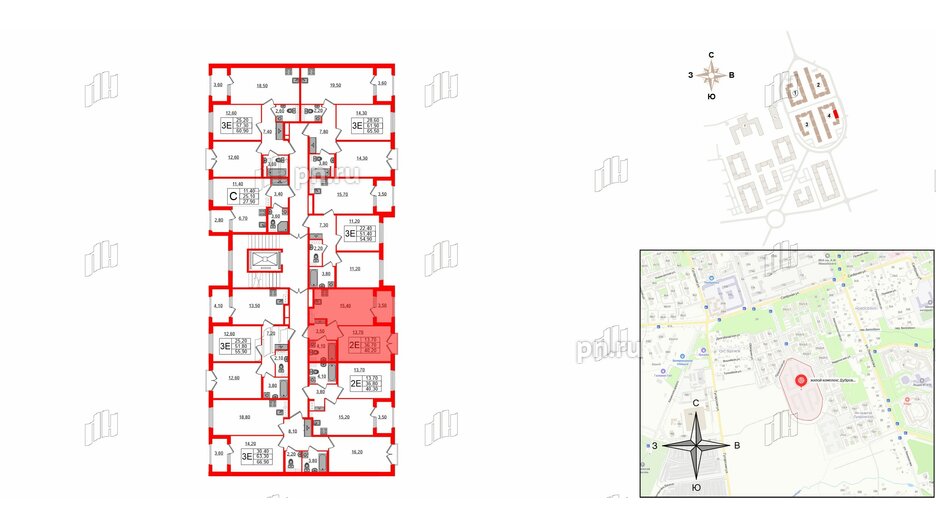 Квартира в ЖК Дубровский, 1 комнатная, 40.2 м², 3 этаж