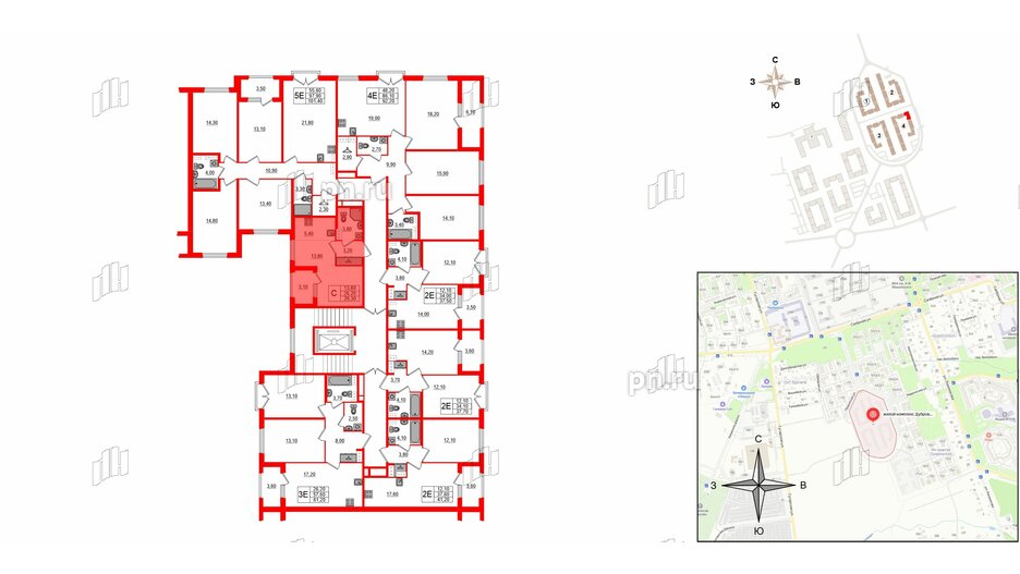 Квартира в ЖК Дубровский, 4 комнатная, 101.4 м², 2 этаж