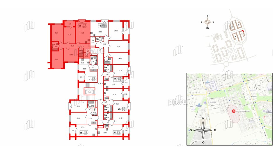 Квартира в ЖК Дубровский, 4 комнатная, 100.9 м², 4 этаж