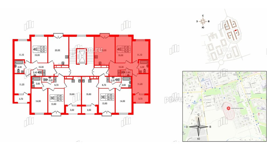 Квартира в ЖК Дубровский, 3 комнатная, 78 м², 2 этаж