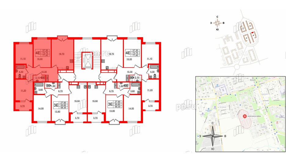 Квартира в ЖК Дубровский, 3 комнатная, 77.4 м², 4 этаж