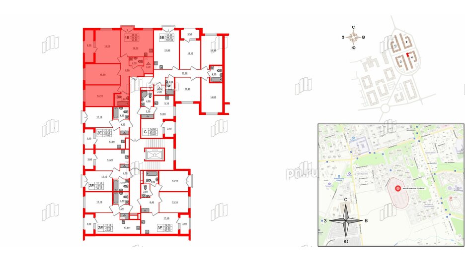 Квартира в ЖК Дубровский, 3 комнатная, 92.8 м², 2 этаж