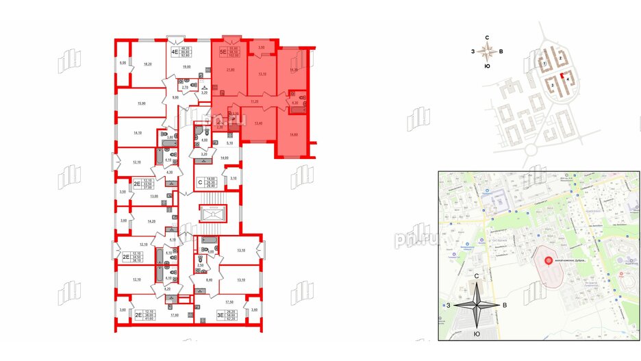 Квартира в ЖК Дубровский, 4 комнатная, 102 м², 2 этаж