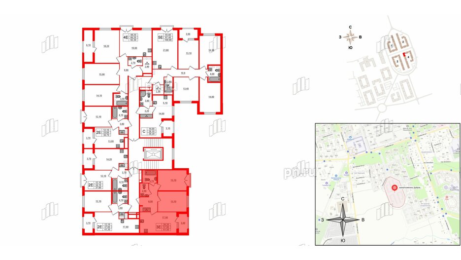 Квартира в ЖК Дубровский, 2 комнатная, 61.5 м², 4 этаж