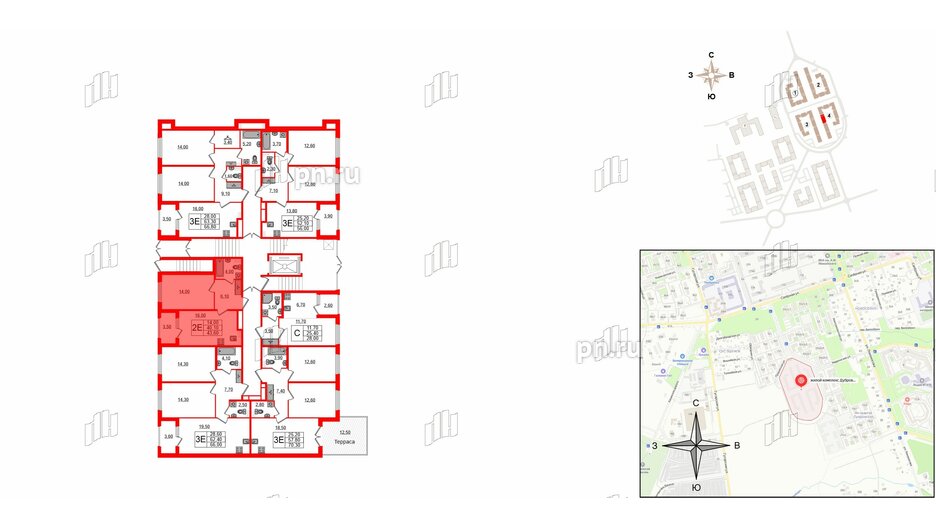 Квартира в ЖК Дубровский, 1 комнатная, 43.6 м², 1 этаж