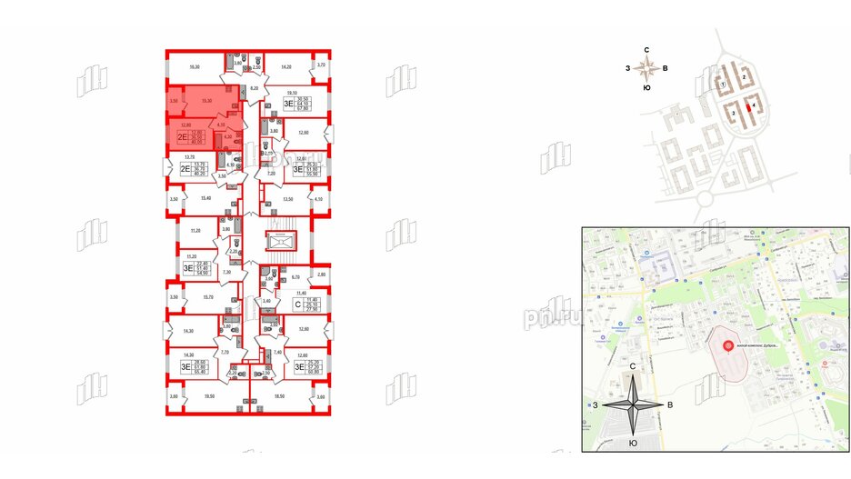 Квартира в ЖК Дубровский, 1 комнатная, 40 м², 3 этаж