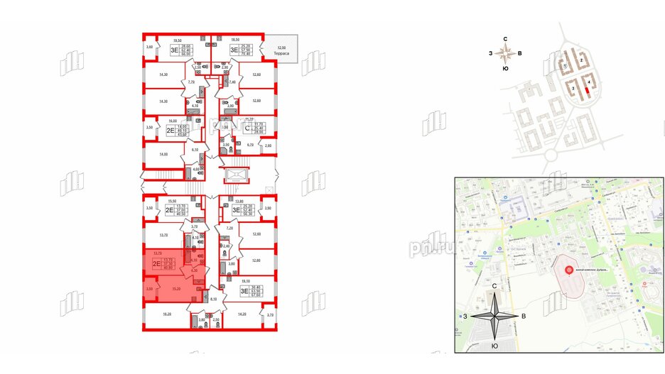 Квартира в ЖК Дубровский, 1 комнатная, 40.8 м², 1 этаж