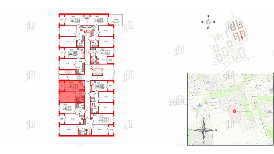 Квартира в ЖК Дубровский, 1 комнатная, 40.5 м², 1 этаж