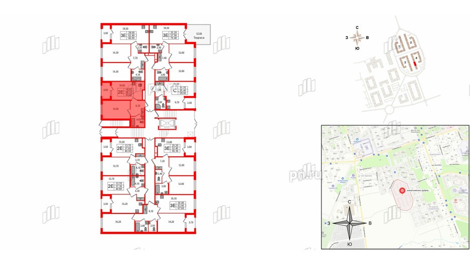 Квартира в ЖК Дубровский, 1 комнатная, 43.6 м², 1 этаж