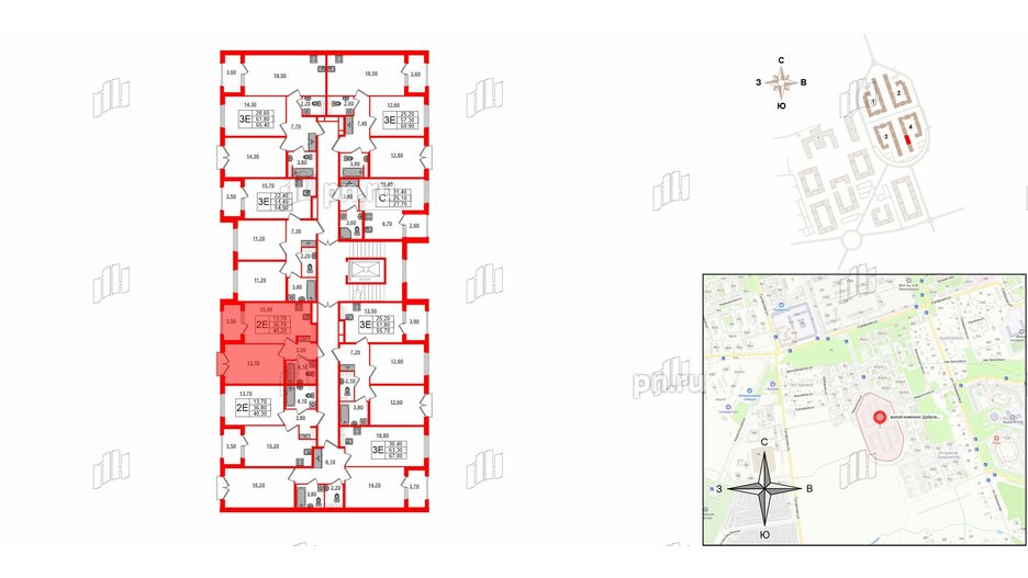 Квартира в ЖК Дубровский, 1 комнатная, 40.2 м², 2 этаж