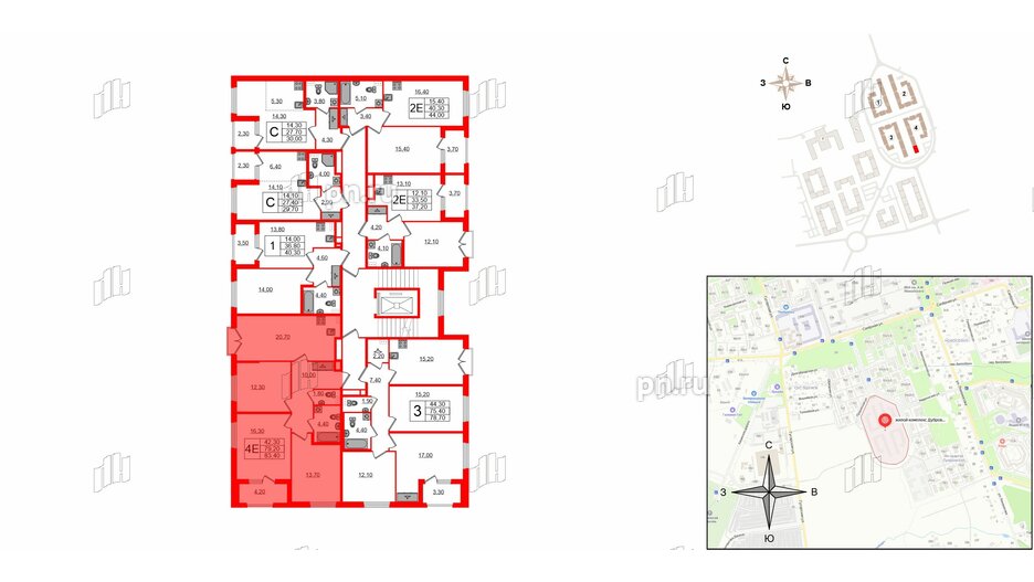 Квартира в ЖК Дубровский, 3 комнатная, 83.4 м², 2 этаж