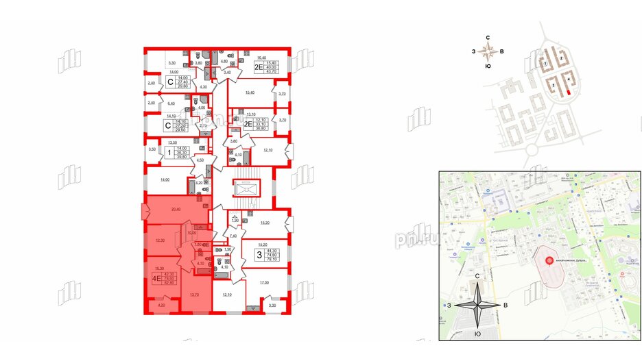 Квартира в ЖК Дубровский, 3 комнатная, 82.8 м², 3 этаж