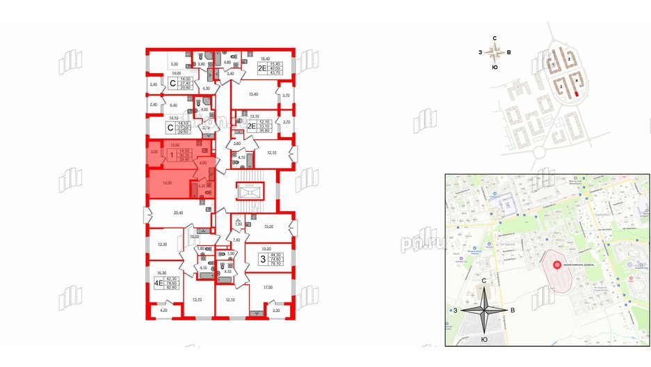 Квартира в ЖК Дубровский, 1 комнатная, 39.8 м², 4 этаж