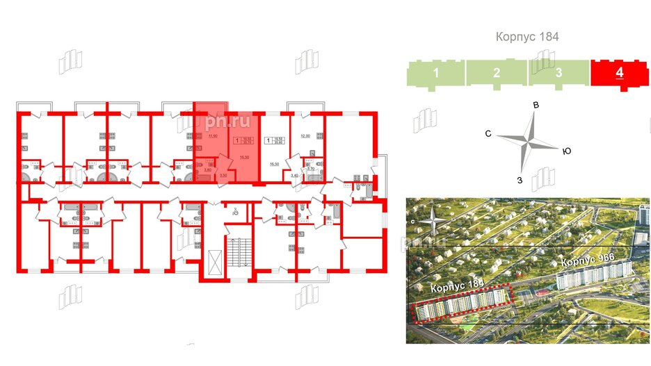 Квартира в ЖК «Дуэт», 1 комнатная, 36.9 м², 2 этаж