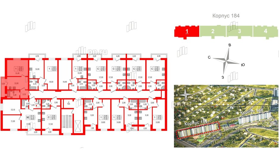 Квартира в ЖК «Дуэт», 1 комнатная, 36.4 м², 7 этаж