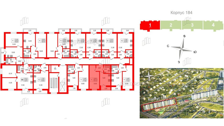 Квартира в ЖК «Дуэт», 1 комнатная, 31.6 м², 3 этаж