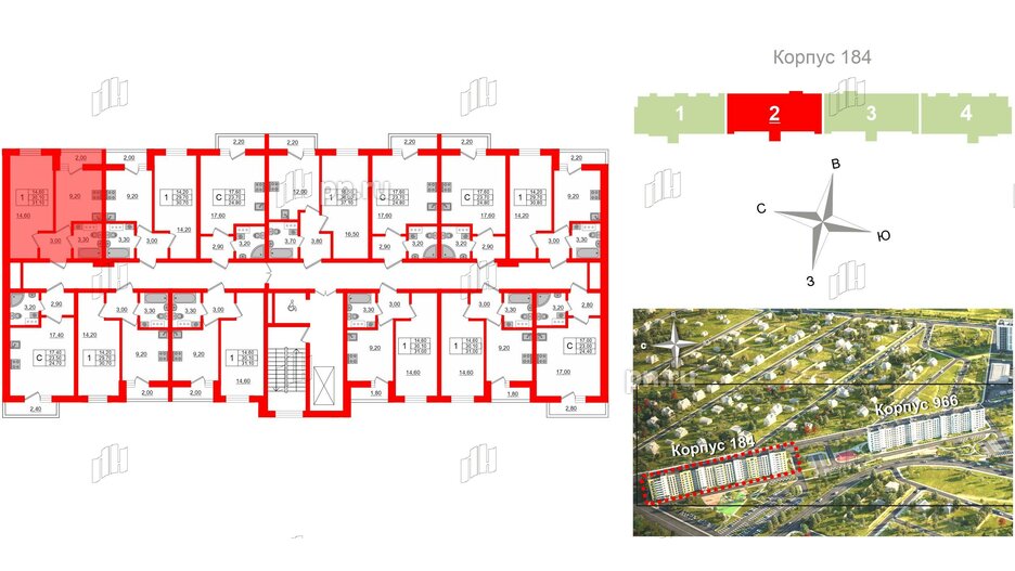 Квартира в ЖК «Дуэт», 1 комнатная, 31.8 м², 6 этаж