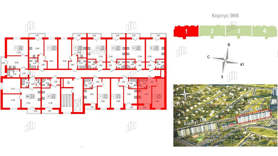 Квартира в ЖК «Дуэт», 1 комнатная, 31.5 м², 6 этаж