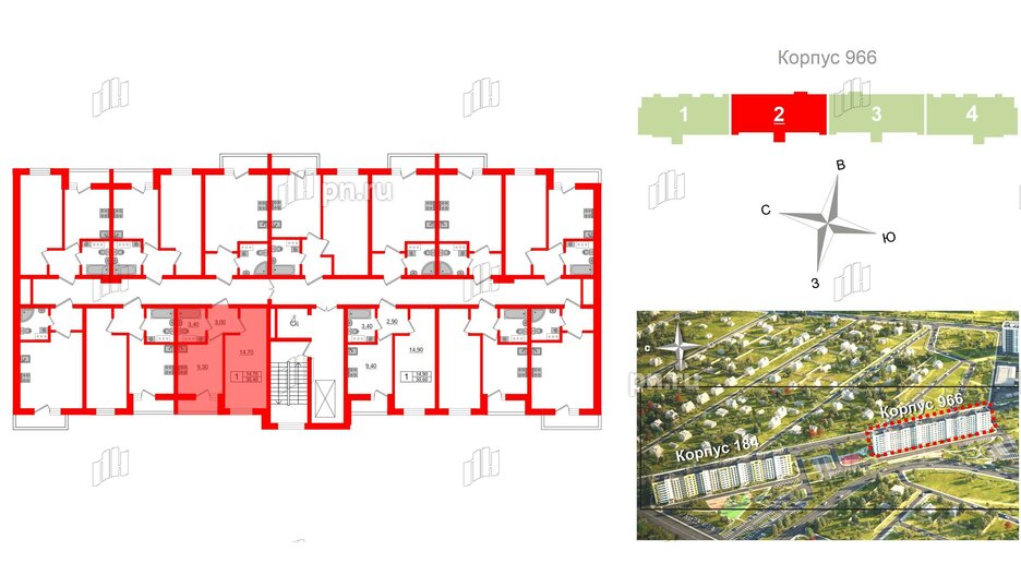 Квартира в ЖК «Дуэт», 1 комнатная, 31.5 м², 6 этаж