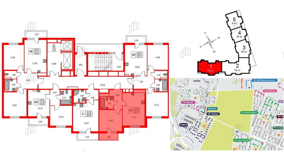 Квартира в ЖК Лето, 1 комнатная, 38.21 м², 2 этаж